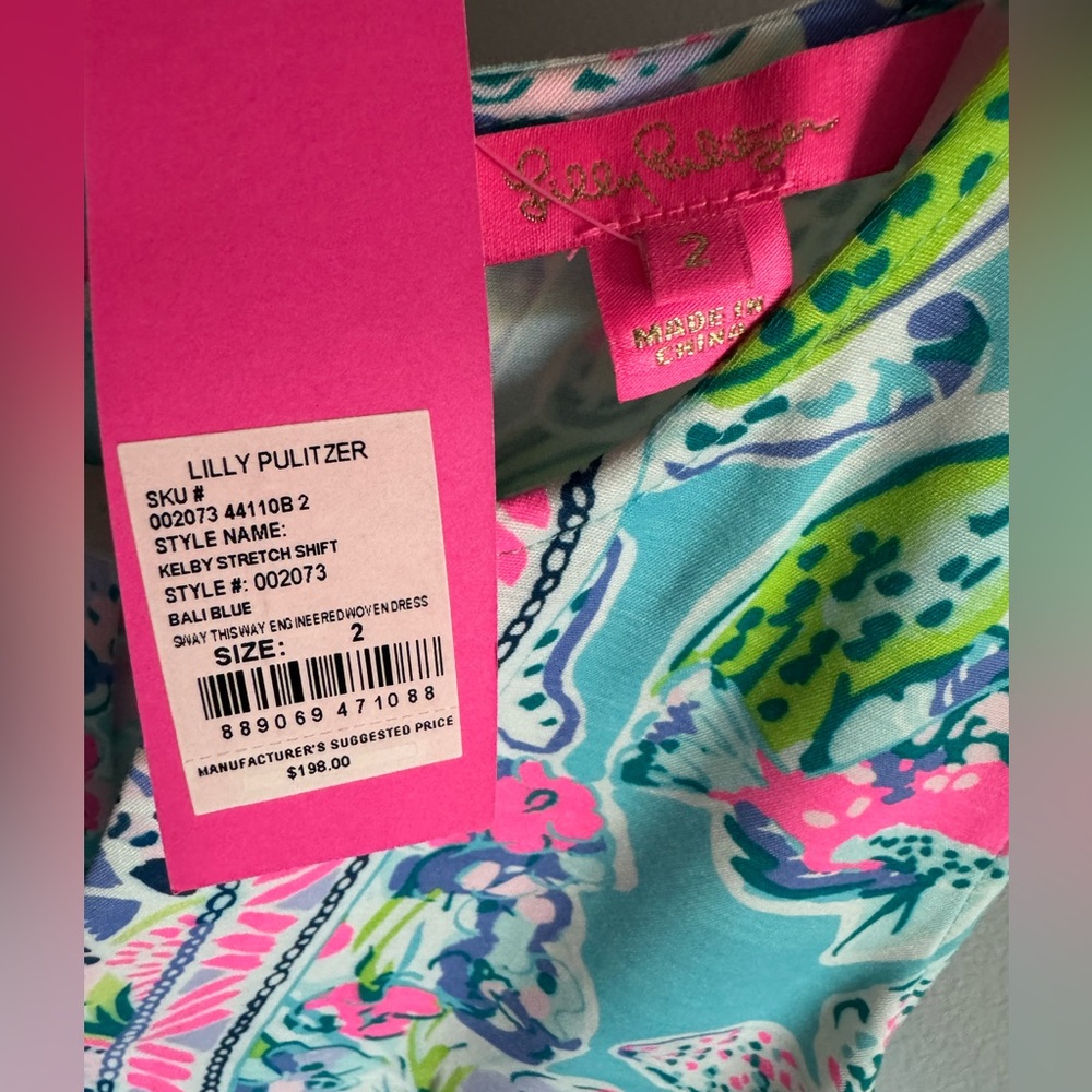 Lilly Pulitzer Kelby Stretch Shift Dress Bali Blue Pink Sway This Way NEW sz 2 - Picture 4 of 9